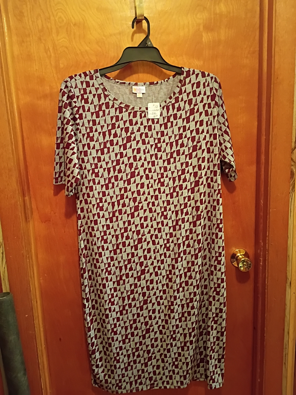 LuLaRoe Midi Dress in Burgundy and Gray Geometric Print